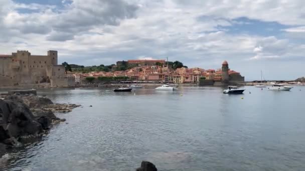 Nyári Jelenet Colliure Collioure Öböl Egy Tipikus Falu Dél Franciaországban — Stock videók