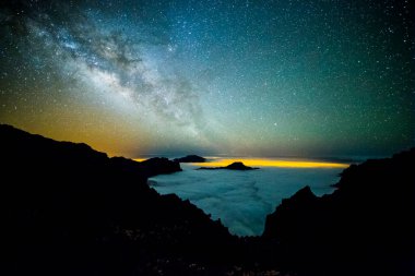 Caldera de Taburiente 'deki Samanyolu, La Palma Adası, Kanarya Adaları, İspanya