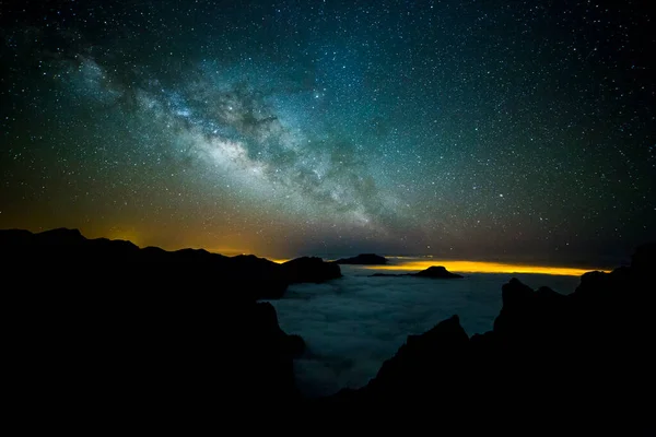 Vintergatan Caldera Taburiente Palma Kanarieöarna Spanien — Stockfoto