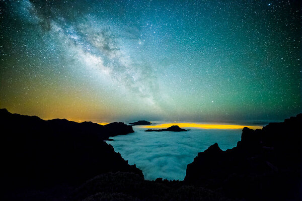 Milky way in Caldera De Taburiente, La Palma Island, Canary Islands, Spain