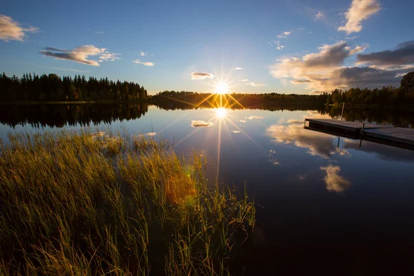 Őszi Naplemente Egy Lappföldön Észak Svédországban — Stock Fotó
