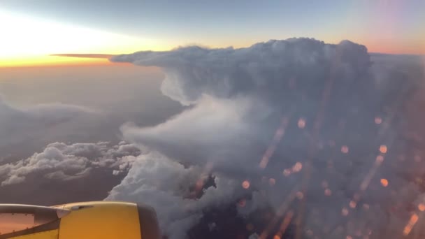 Vliegtuigvlucht Vleugel Van Een Vliegtuig Dat Boven Wolken Zee Vliegt — Stockvideo