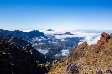 Caldera de Taburiente 'de bahar günbatımı, La Palma Adası, Kanarya Adaları, İspanya