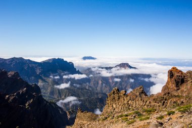 Caldera de Taburiente 'de bahar günbatımı, La Palma Adası, Kanarya Adaları, İspanya