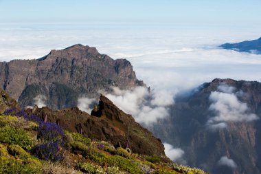 Caldera de Taburiente 'de bahar günbatımı, La Palma Adası, Kanarya Adaları, İspanya