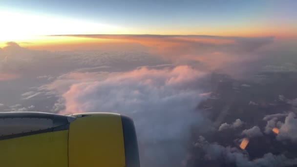 Airplane Flight Wing Airplane Flying Clouds Sea Spain View Window — Stock Video