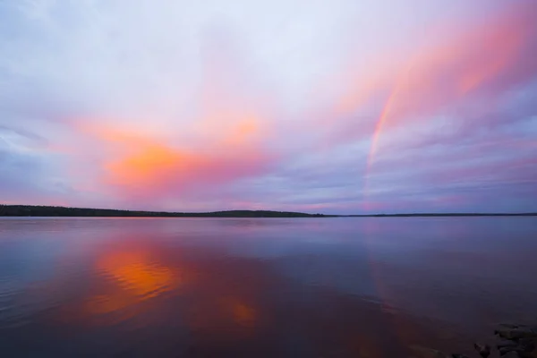 Tramonto Autunnale Arcobaleno Lapponia Finlandia Settentrionale — Foto Stock