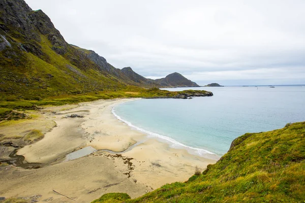 Jesienny Krajobraz Plaża Wyspach Lofoten Norwegia — Zdjęcie stockowe
