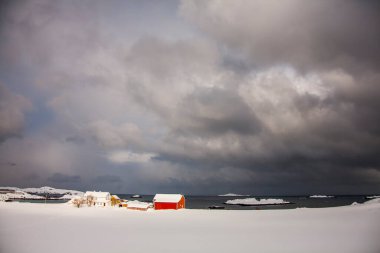 Lofoten Adaları 'nda kış, Kuzey, Norveç.