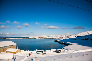 Lofoten Adaları 'nda kış, Kuzey, Norveç.