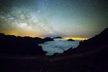 Caldera de Taburiente 'deki Samanyolu, La Palma Adası, Kanarya Adaları, İspanya