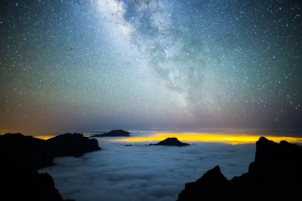 Mléčná Dráha Caldera Taburiente Palma Island Kanárské Ostrovy Španělsko — Stock fotografie