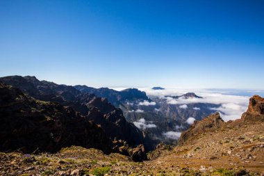 Caldera de Taburiente 'de bahar günbatımı, La Palma Adası, Kanarya Adaları, İspanya