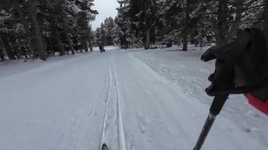 Palau De Cerdagne, Fransa; 24 Ocak 2026: Pirenes dağlarındaki bir köyden geçen karlı bir yoldan çekilen görüntüler