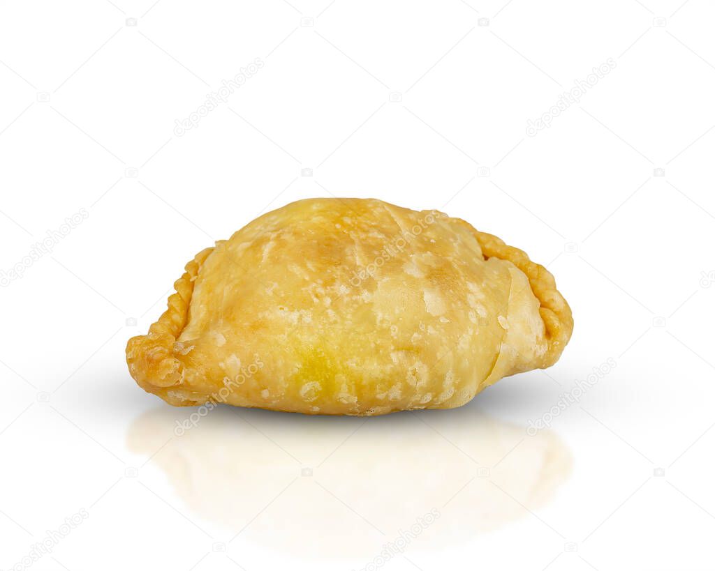 Curry puff pastry isolated on white background with clipping paths.