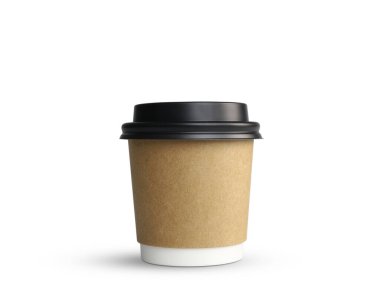 Coffee paper cup brown color isolated on white background with clipping paths.