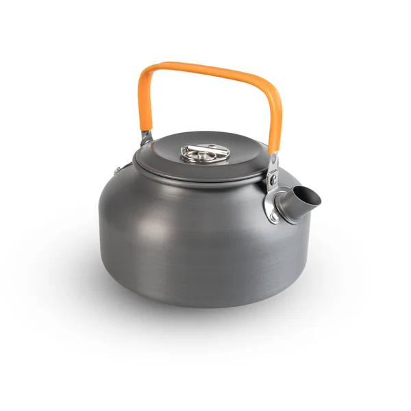 Nice Design Camping Kettle Water Boiler Orange Handle Isolated White — 图库照片