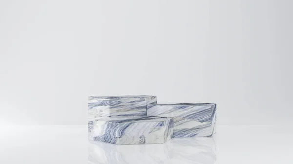 Blauer Marmor Sechskant Box Podium Auf Weißem Hintergrund Konzept Szene Stockbild