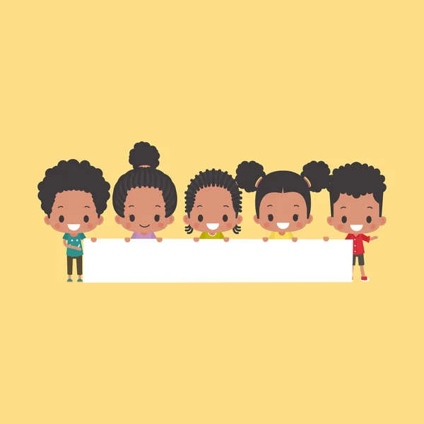 African-American Kids with Blank Banner — Stock Vector