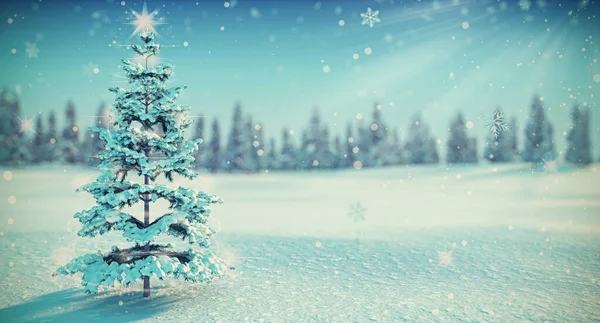 Weihnachtsbaum Schnee Winter Hintergrund Rendering — Stockfoto