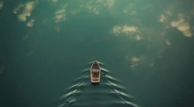 Denizde bir tekne, 3 boyutlu.