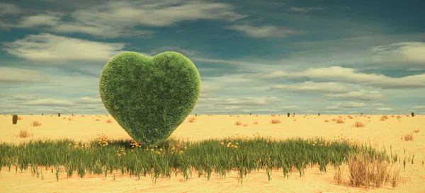 Hjärtat Gräs Öknen Kärlekskoncept Återgivning — Stockfoto