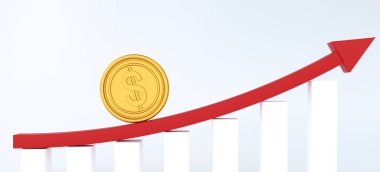 Büyüme grafiği ve altın para. Para kazanma, biriktirme ve yatırım konsepti, 3D görüntüleme