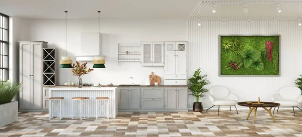 Cucina Open Space Soggiorno Rendering — Foto Stock