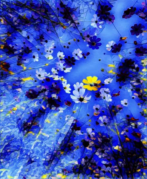 Mavi Arkaplan Çiçekleri tipi Soyut tasarım