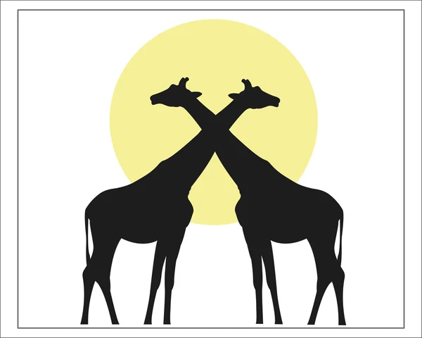 Žirafy černá silueta proti vektorový obraz slunce. — Stockový vektor