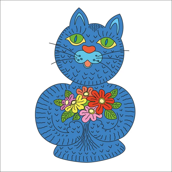 Blue cat with flowers — Stock Vector