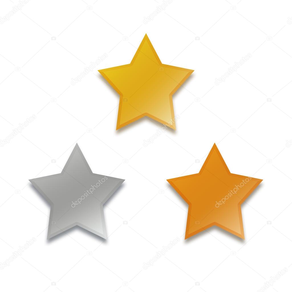 Gold silver bronze stars set isolated on white