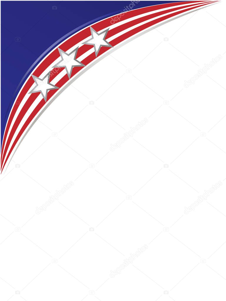 American abstract flag corner border banner background with an empty space for text.