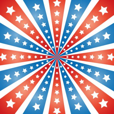 Yıldız arkaplan posterli Amerikan soyut bayrak ışınları.