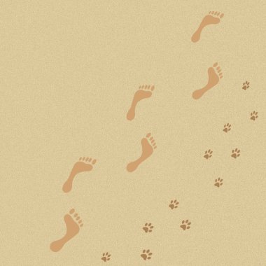 Kum arka planında insan ve köpek ayak izleri..