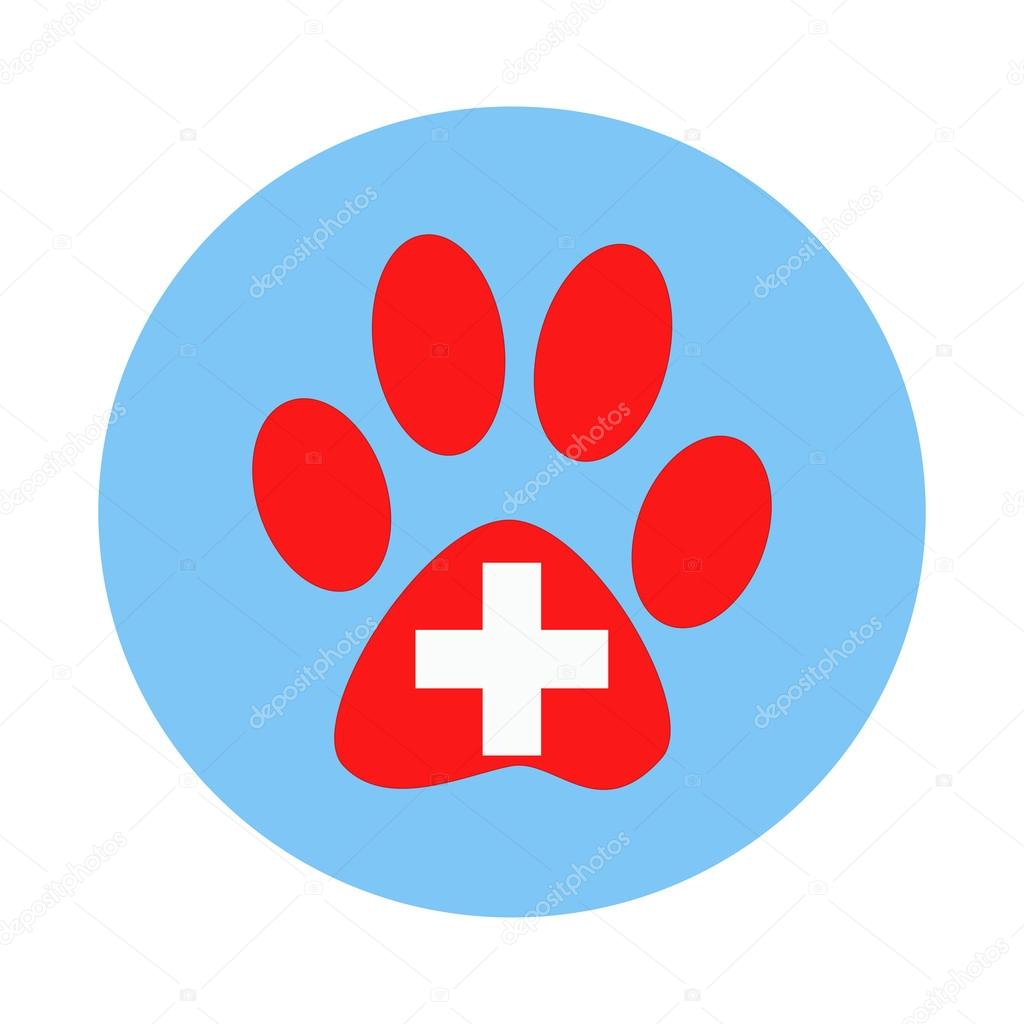 Veterinary symbol is the paw print of the animal in the blue circle.