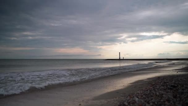 Petit Phare Sur Côte Maritime Bonsoir Coucher Soleil — Video