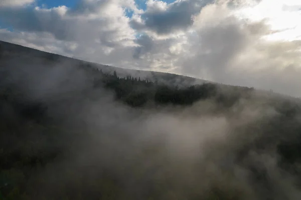 Latanie Nad Chmurami Podczas Porannego Wschodu Słońca Karpatach Nad Ziemią — Zdjęcie stockowe