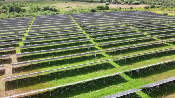 Sonnenkollektoren Auf Der Grünen Wiese Sonnenkollektoren Versorgen Die Stromerzeuger Mit — Stockvideo