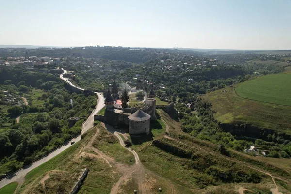 Vista Aérea Del Antiguo Castillo Kamianets Podilskyi Ucrania — Foto de Stock
