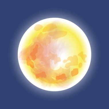 Mavi arka planda sarı dolunay. Vektör çizimi. Uzay veya evren için, evren için. Bilim, astronomi, gökevi ve gökyüzü teması. Ay 'ın basit, gerçekçi, renkli şekli.. 