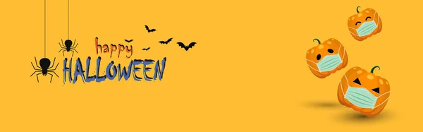 Abóboras Halloween Simples Usando Uma Máscara Médica Com Morcegos Aranhas —  Vetores de Stock