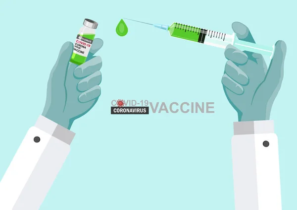 Handwear Gloves Vaccine Vaccine Bottle Syringe Use Prevention Immunization Treatment — Stock Vector