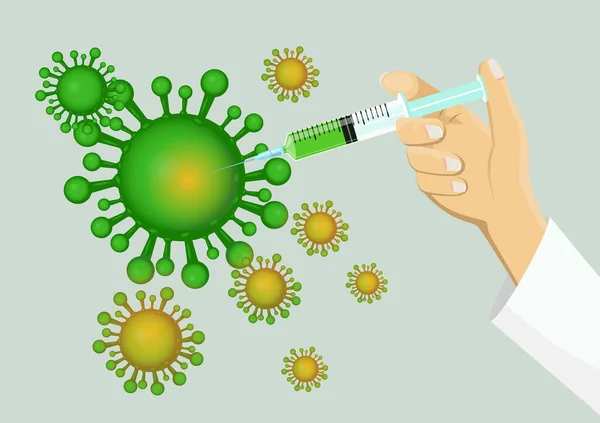 Mano Sosteniendo Una Jeringa Vacuna Inyección Covid Virus Patógeno Utiliza — Vector de stock