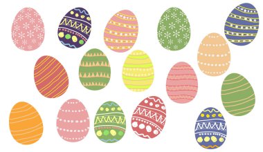 Renkli Paskalya yumurtaları. Freehand güzel bir dekorasyon çiziyor. İzole edilmiş beyaz arka planda Paskalya vektörü çizimin kutlu olsun. Paskalya tatili konsepti için.