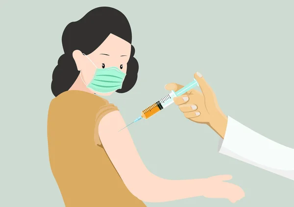 Vrouwen Die Een Medisch Masker Dragen Krijgen Een Vaccin Met — Stockvector