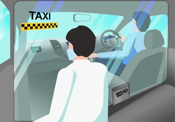 Utilizzando Taxi Cui Persone Devono Indossare Una Maschera Che Richiede — Vettoriale Stock