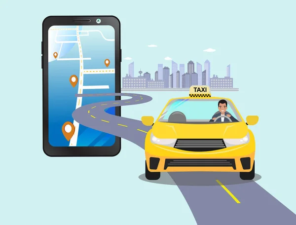 Akıllı Telefonmuş Cep Telefonu Taksi Kiralama Uygulaması Araba Paylaşımı Konumu — Stok Vektör
