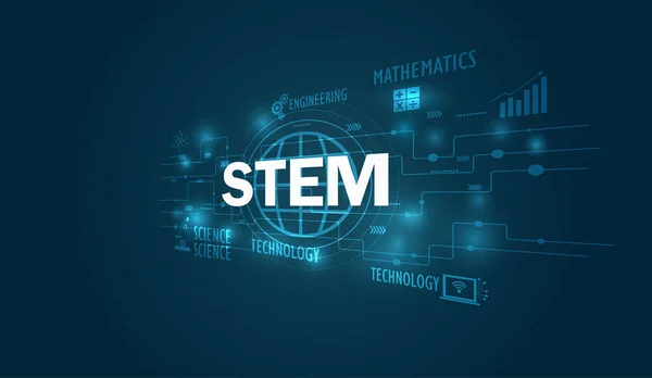 Stem 교육은 수학을 고려하는 학문이다 삽화의 특징은 디지털 회로이다 온라인 — 스톡 벡터