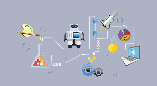 Educazione Vapore Scienze Tecnologia Ingegneria Arti Matematica Composizione Con Robot — Vettoriale Stock